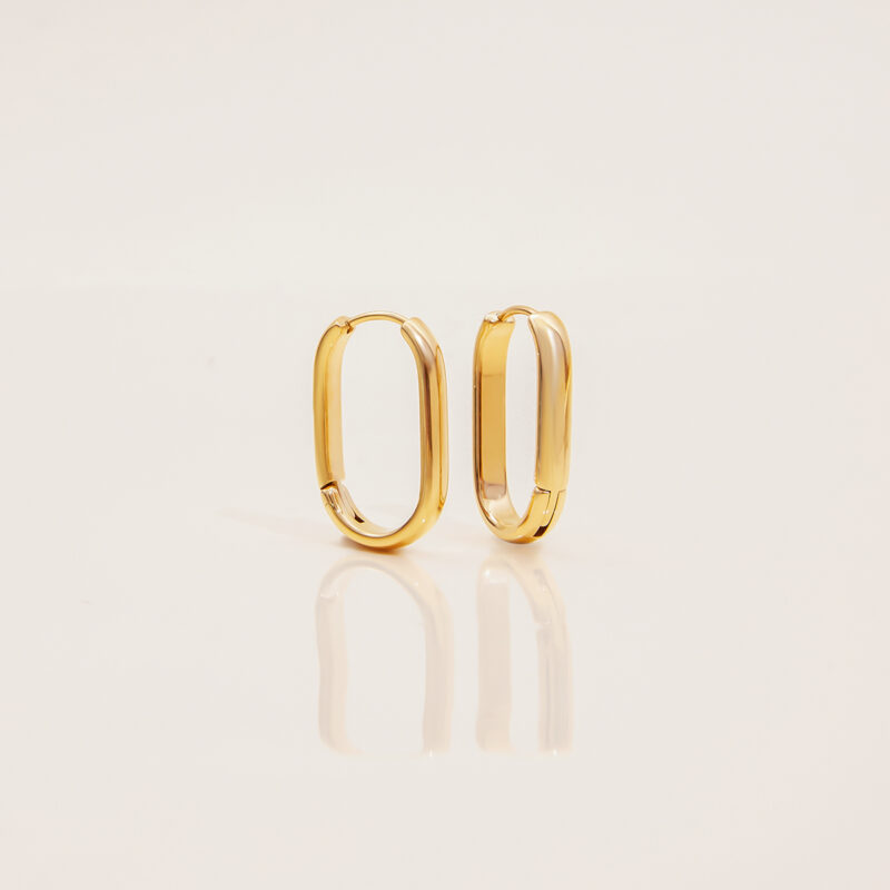 Gold Stainless Steel Large Small Line U Hoop Earrings - Image 4