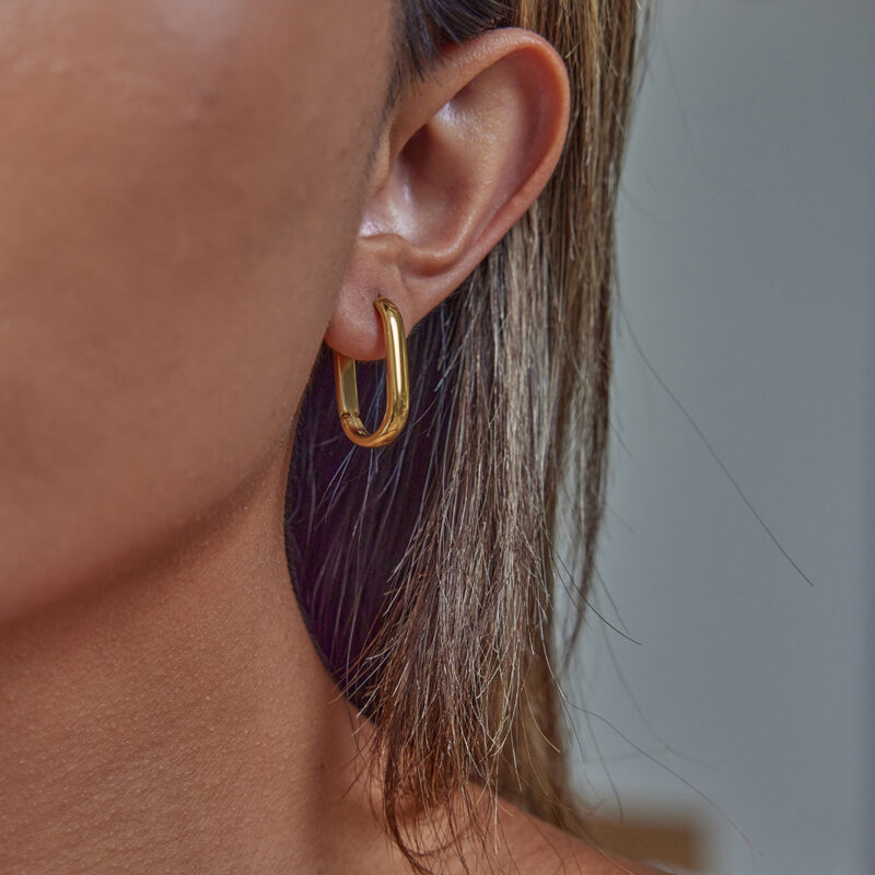 Gold Stainless Steel Large Small Line U Hoop Earrings - Image 2