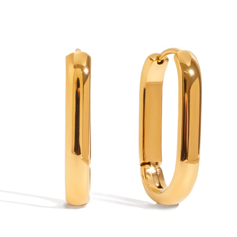 Gold Stainless Steel Large Small Line U Hoop Earrings