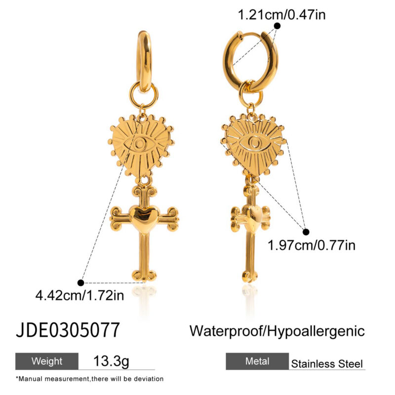 Heart Devil Eye Cross Pendant Earrings - Image 5