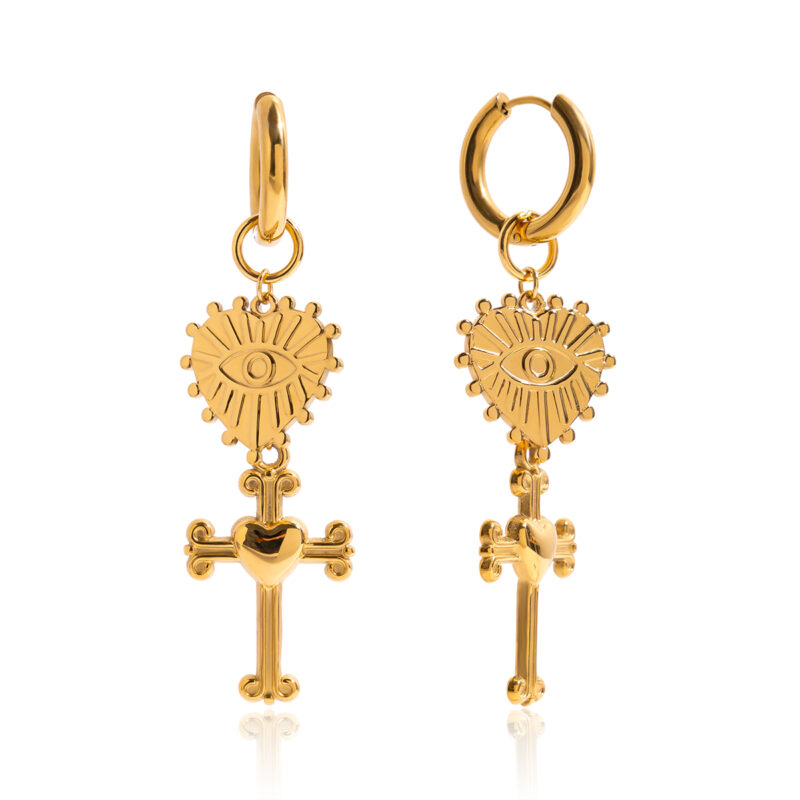 Heart Devil Eye Cross Pendant Earrings