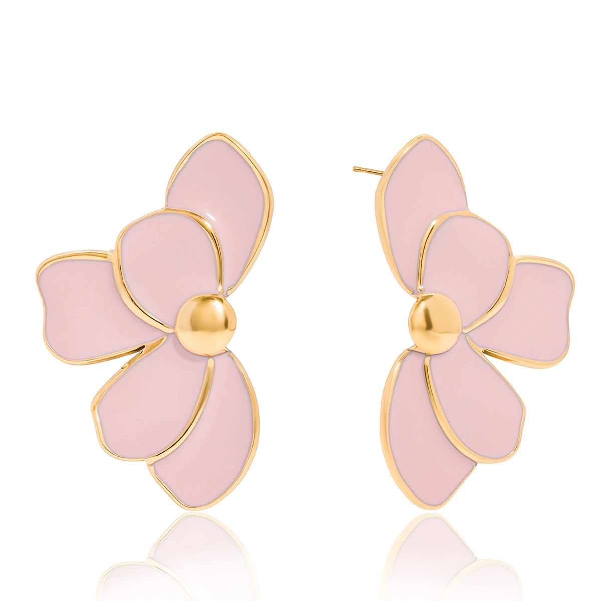 Pink Enamel Flower Earrings Stainless Steel