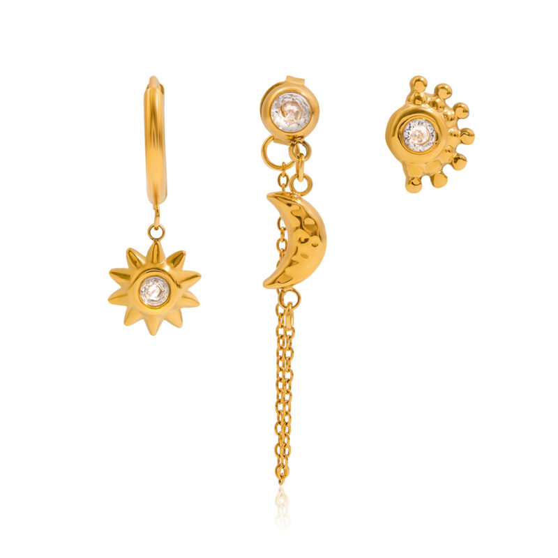 White Zircon Sun Moon Tassel Earrings