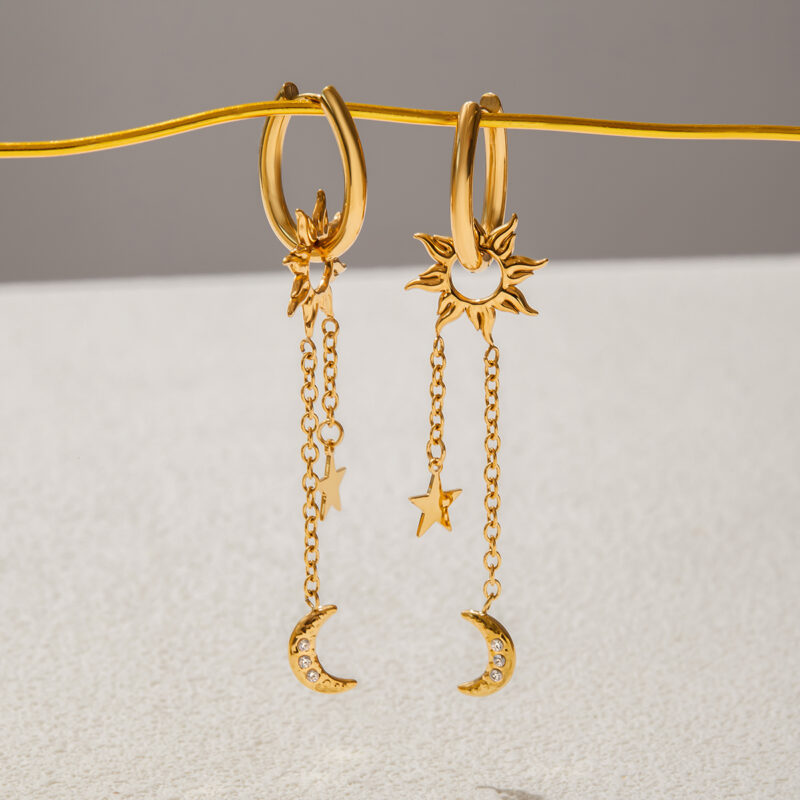 Celestial Moon Star Sun Tassel Drop Earrings - Image 4