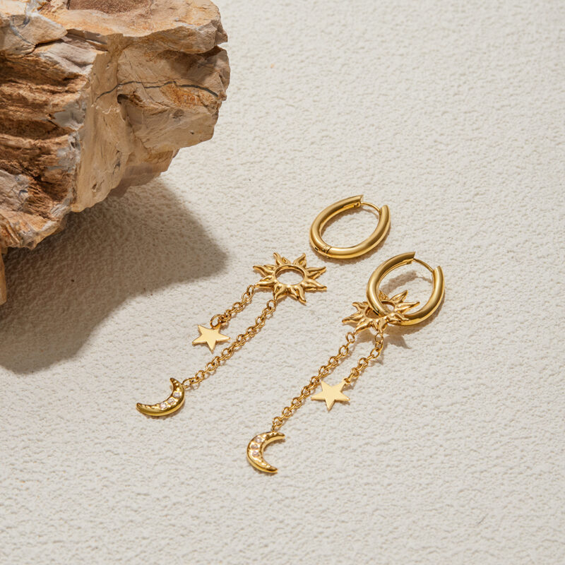 Celestial Moon Star Sun Tassel Drop Earrings - Image 5