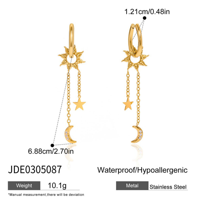 Celestial Moon Star Sun Tassel Drop Earrings - Image 6
