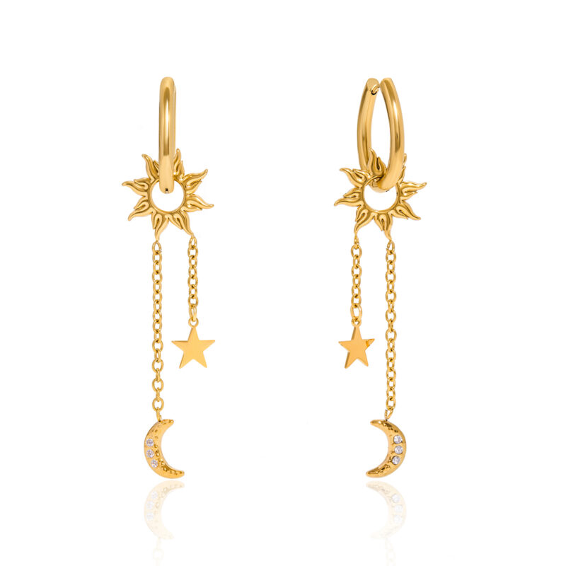 Celestial Moon Star Sun Tassel Drop Earrings
