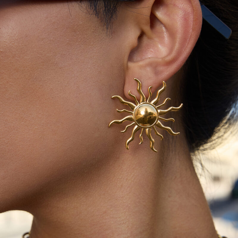 Minimalist Sun Drop Earrings Stainless Steel - Image 2