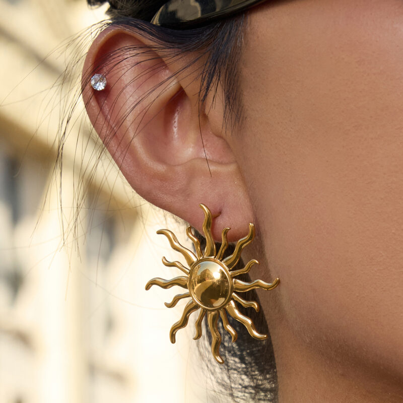 Minimalist Sun Drop Earrings Stainless Steel - Image 3