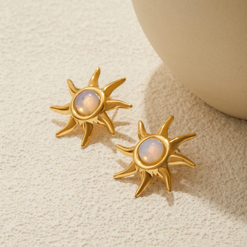 Opal Sun Earrings In Gold Plated Steel - Image 4