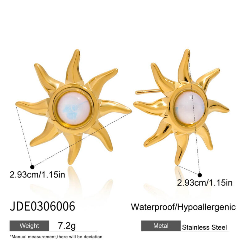 Opal Sun Earrings In Gold Plated Steel - Image 5
