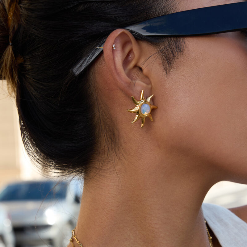 Opal Sun Earrings In Gold Plated Steel - Image 2