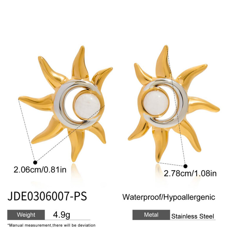 Dual Tone Moonstone Sun Earrings Gold Silver - Image 5