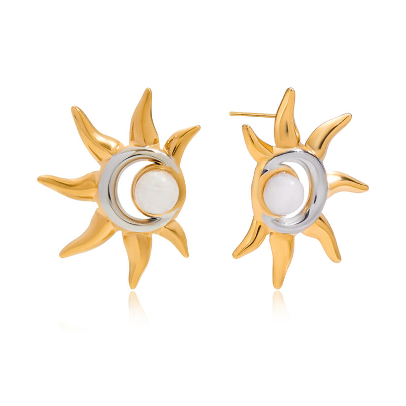 Dual Tone Moonstone Sun Earrings Gold Silver
