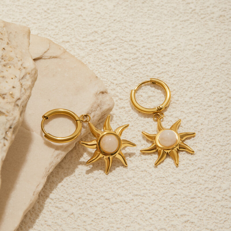 Moonstone Sun Dangle Earrings Gold Finish - Image 5