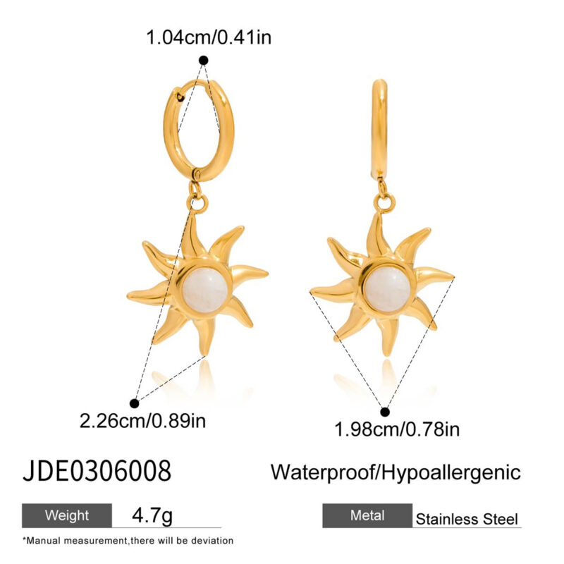 Moonstone Sun Dangle Earrings Gold Finish - Image 6
