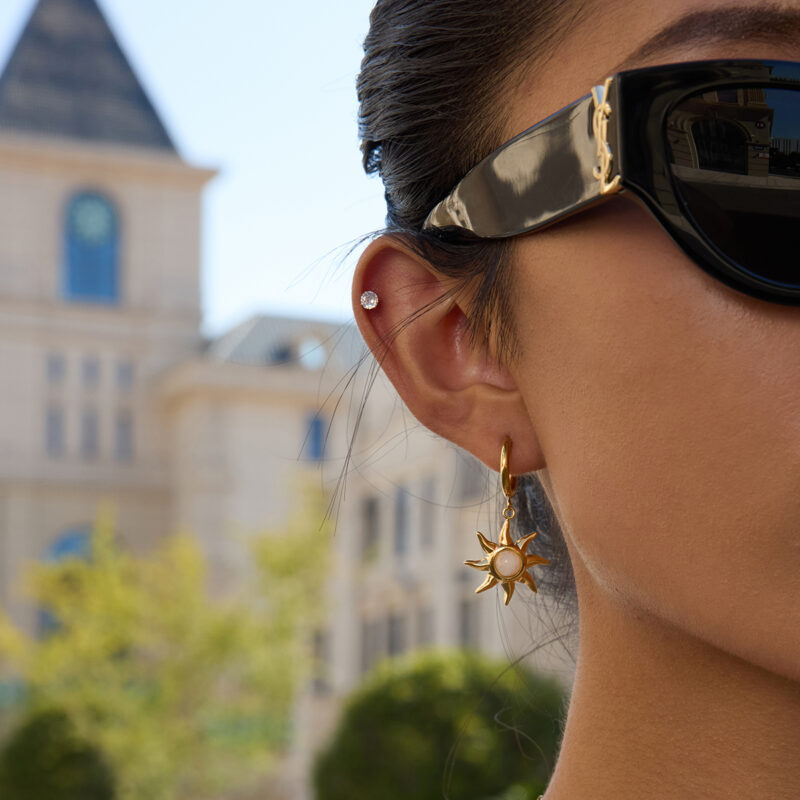 Moonstone Sun Dangle Earrings Gold Finish - Image 2