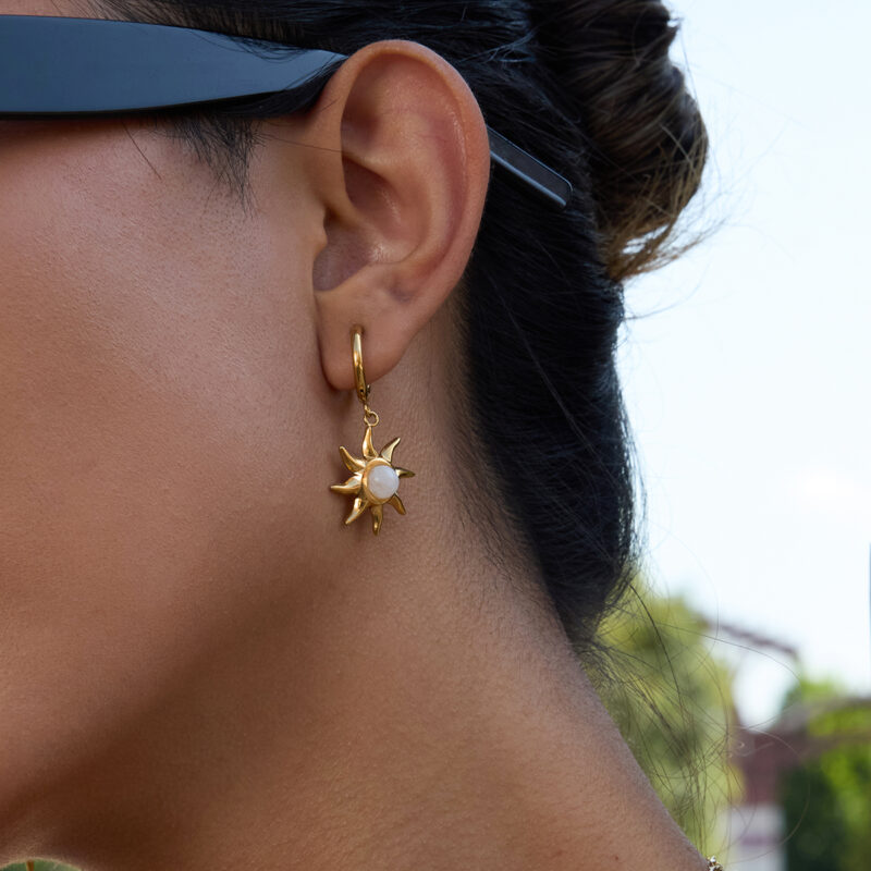 Moonstone Sun Dangle Earrings Gold Finish - Image 3
