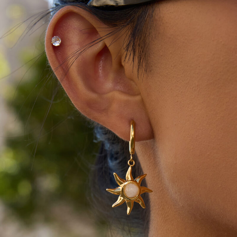 Moonstone Sun Dangle Earrings Gold Finish - Image 4