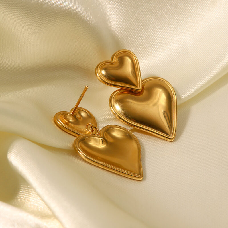 Dangling Heart Earrings 18K Gold Stainless Steel - Image 4