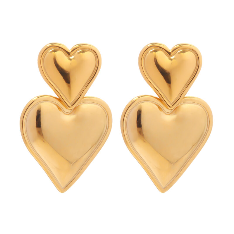 Dangling Heart Earrings 18K Gold Stainless Steel