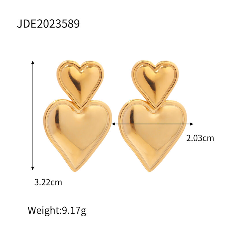 Dangling Heart Earrings 18K Gold Stainless Steel - Image 5