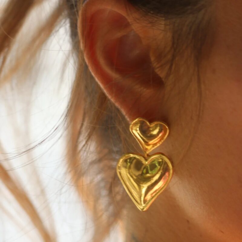 Dangling Heart Earrings 18K Gold Stainless Steel - Image 3