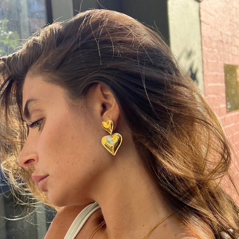 Dangling Heart Earrings 18K Gold Stainless Steel - Image 2