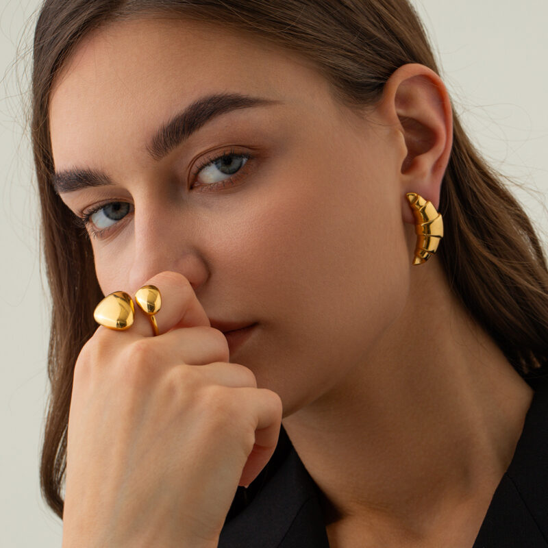 Oversized Croissant Hoop Earrings 18K Gold - Image 3