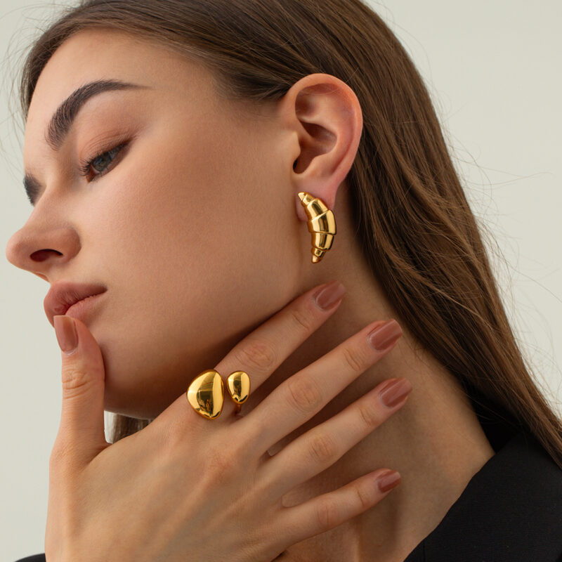 Oversized Croissant Hoop Earrings 18K Gold - Image 4