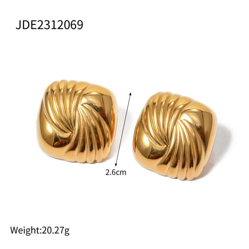 Square Spiral Pattern Earrings 18K Gold Steel - Image 6