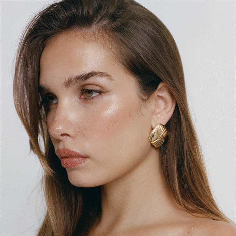 Square Spiral Pattern Earrings 18K Gold Steel - Image 2