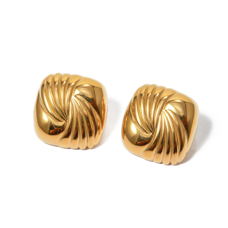 Square Spiral Pattern Earrings 18K Gold Steel
