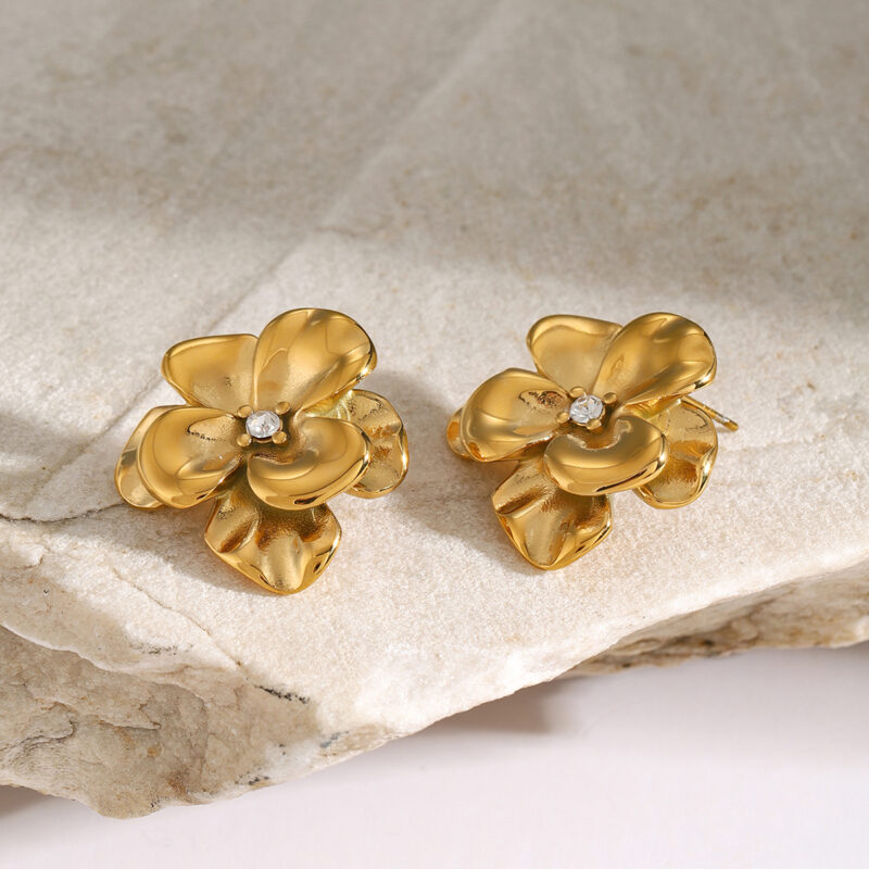 18K Gold Stainless Steel French-Inspired Artistic Floral Earrings - Image 4