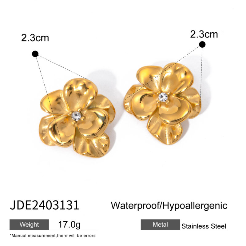 18K Gold Stainless Steel French-Inspired Artistic Floral Earrings - Image 5