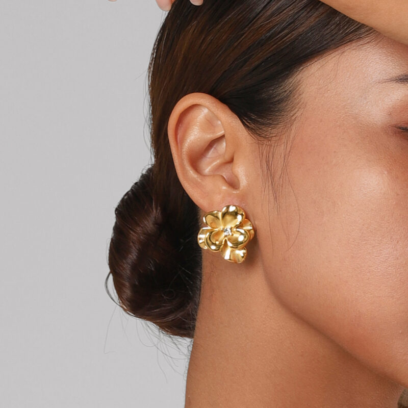 18K Gold Stainless Steel French-Inspired Artistic Floral Earrings - Image 3