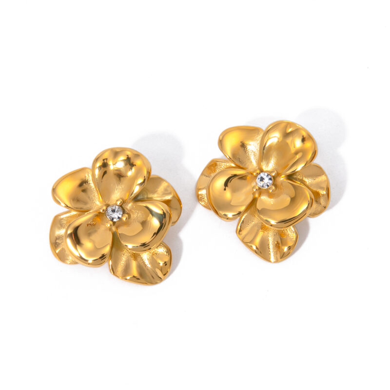 18K Gold Stainless Steel French-Inspired Artistic Floral Earrings