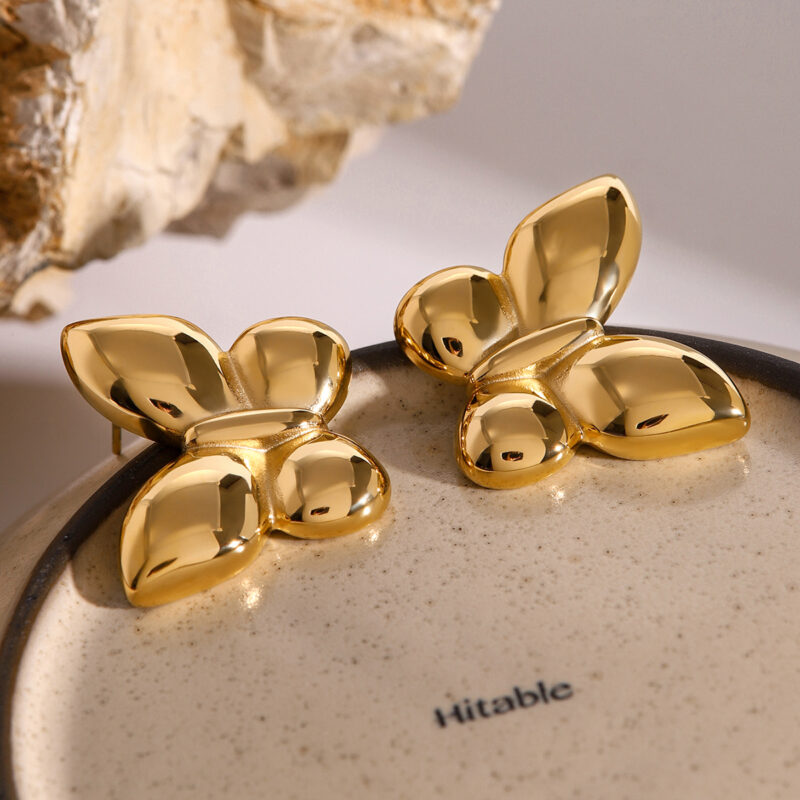 18K Gold SS Polished Butterfly Stud Earrings - Image 3