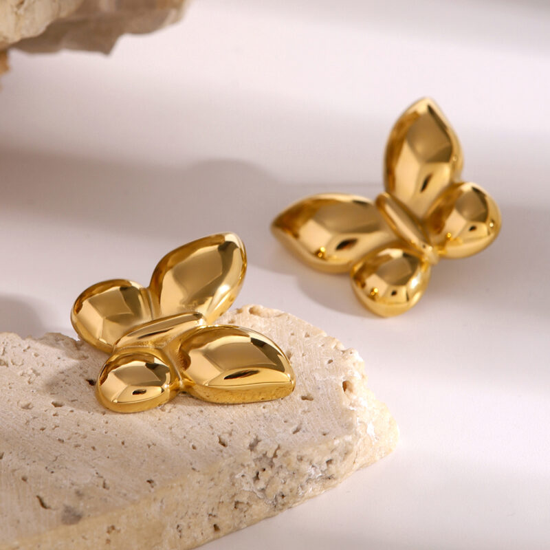 18K Gold SS Polished Butterfly Stud Earrings - Image 2