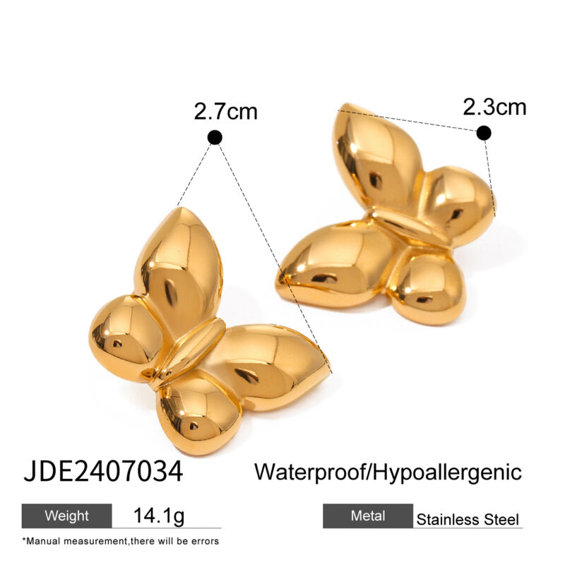 18K Gold SS Polished Butterfly Stud Earrings - Image 4