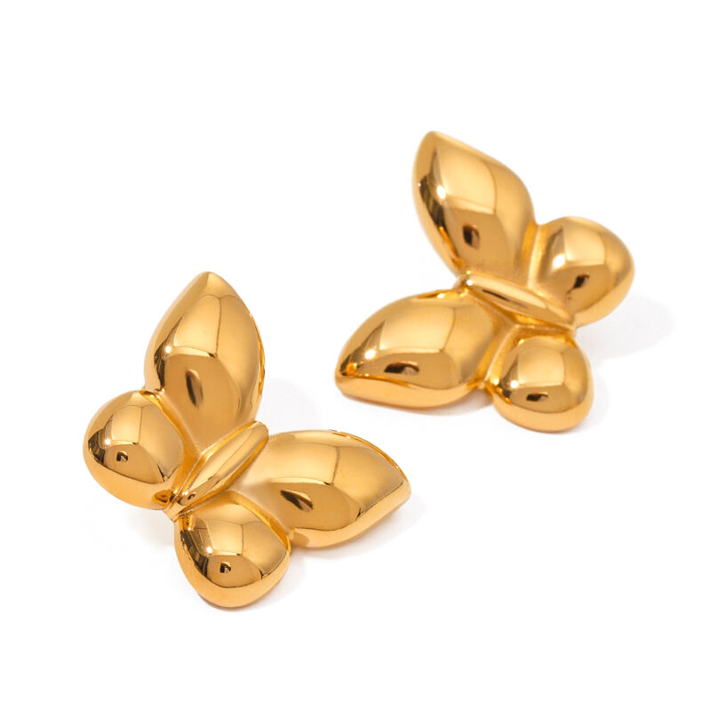 18K Gold SS Polished Butterfly Stud Earrings