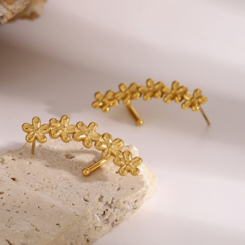 Linked Floral Clip-On Earrings 18K Gold - Image 2
