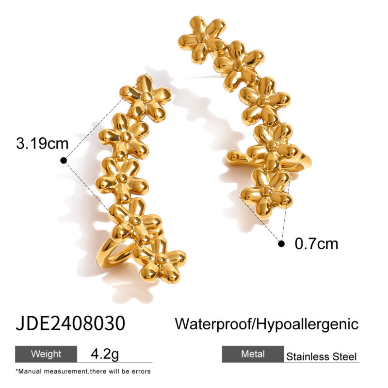 Linked Floral Clip-On Earrings 18K Gold - Image 3