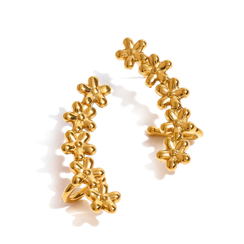 Linked Floral Clip-On Earrings 18K Gold