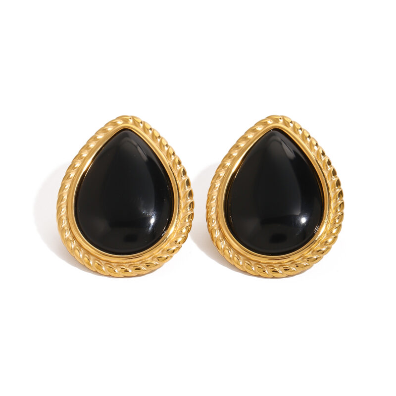 Twisted Teardrop Black Onyx Earrings 18K Gold