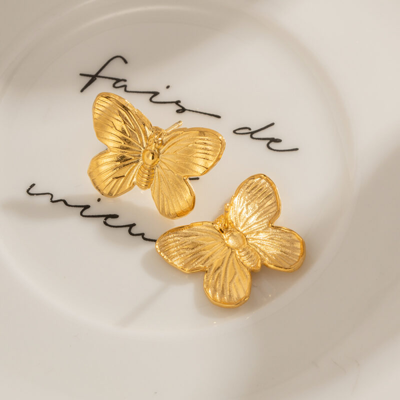 18K Gold Butterfly Stud Earrings - Image 4