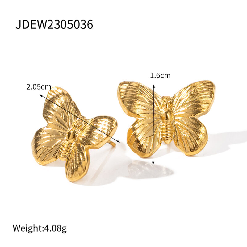 18K Gold Butterfly Stud Earrings - Image 5