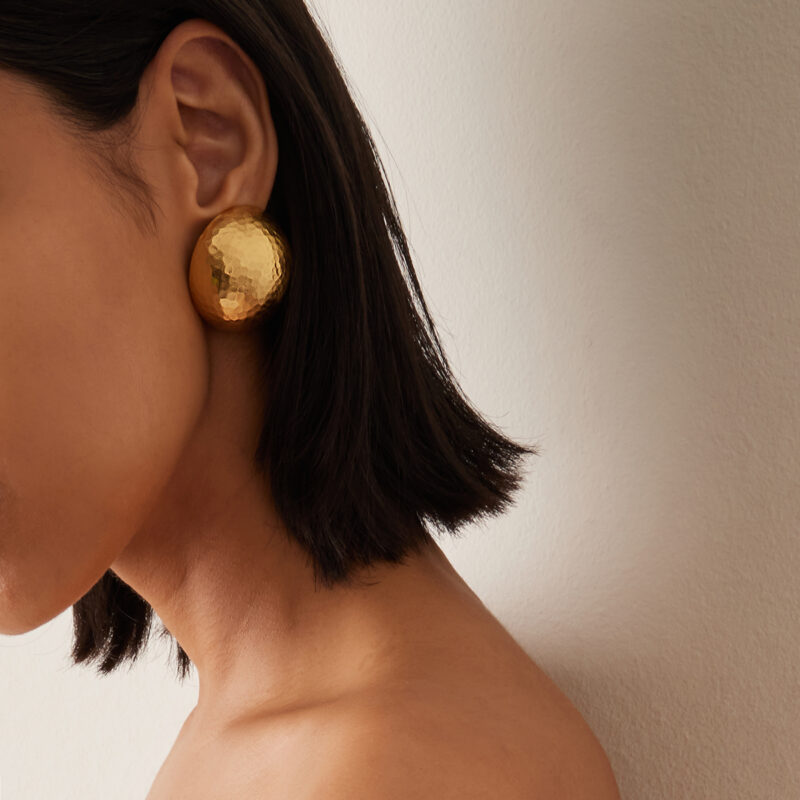Hammered Dome Clip-On Earrings 18K Gold - Image 2