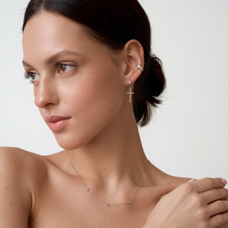 18K Gold Cross Pendant Drop Earrings - Image 4