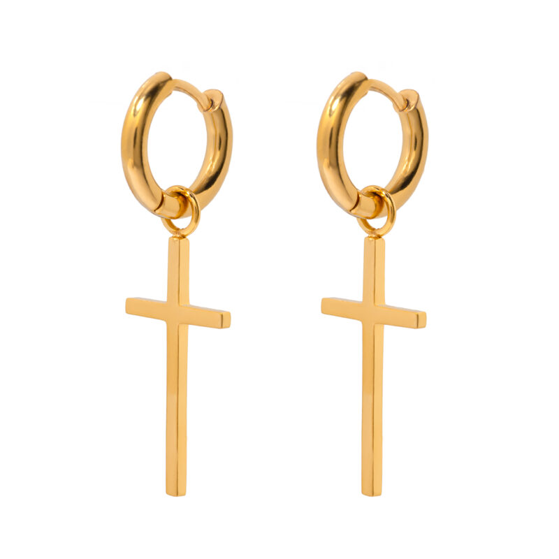 18K Gold Cross Pendant Drop Earrings